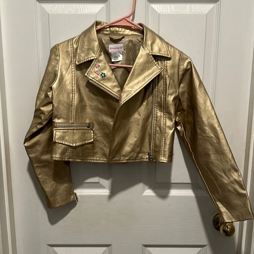 American Girl Gold faux leather Moto Jacket for Girls 10/12 medium